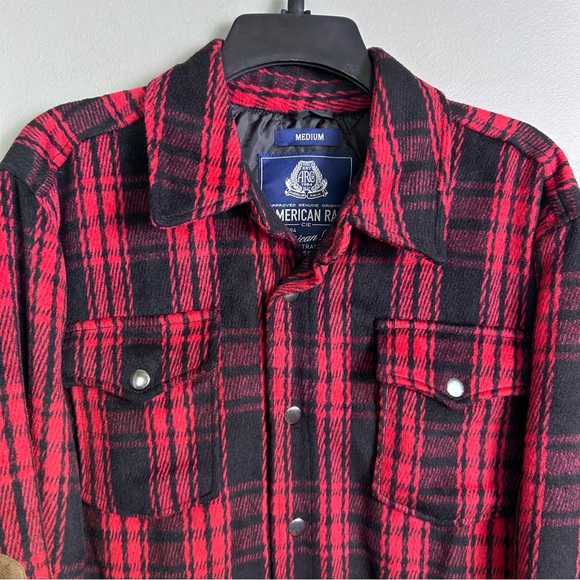 American Rag shacket shirt jacket men's Medium Buffalo plaid red snap quilted - Picture 8 of 12